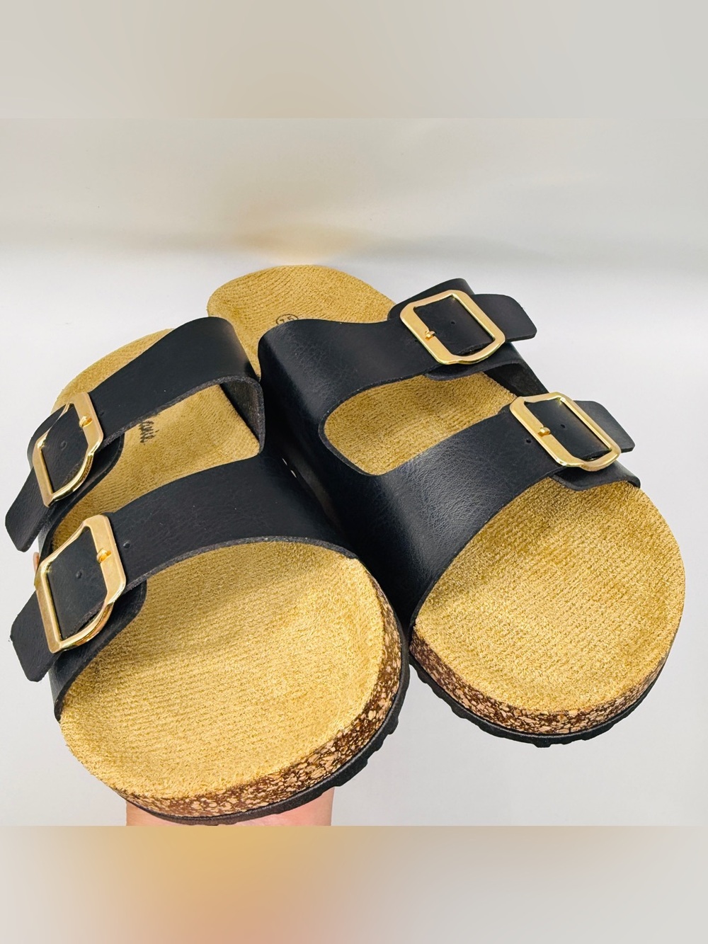 NWT Classic Double Buckle Black Cork Footbed Sandals - Size 9 - Picture 5 of 8